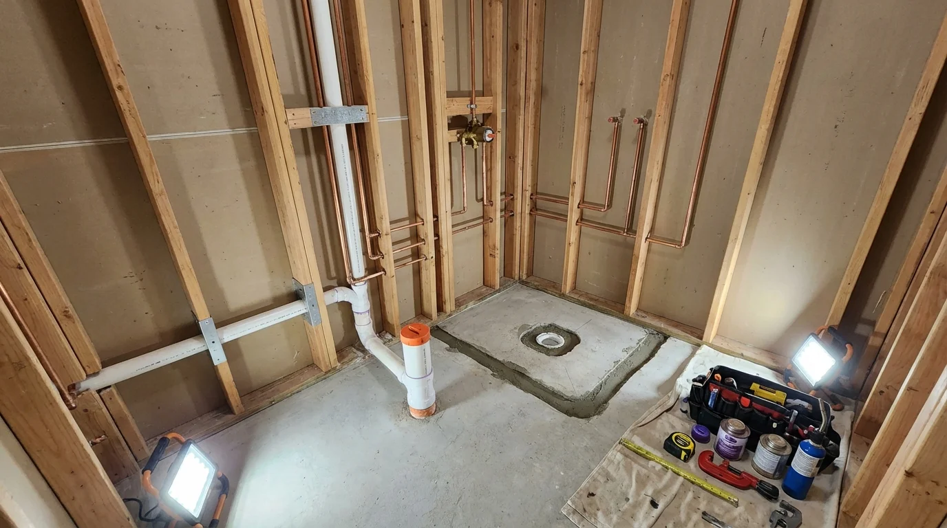 Bathroom rough-in plumbing during remodel by Johns Plumbing LLC in Irmo