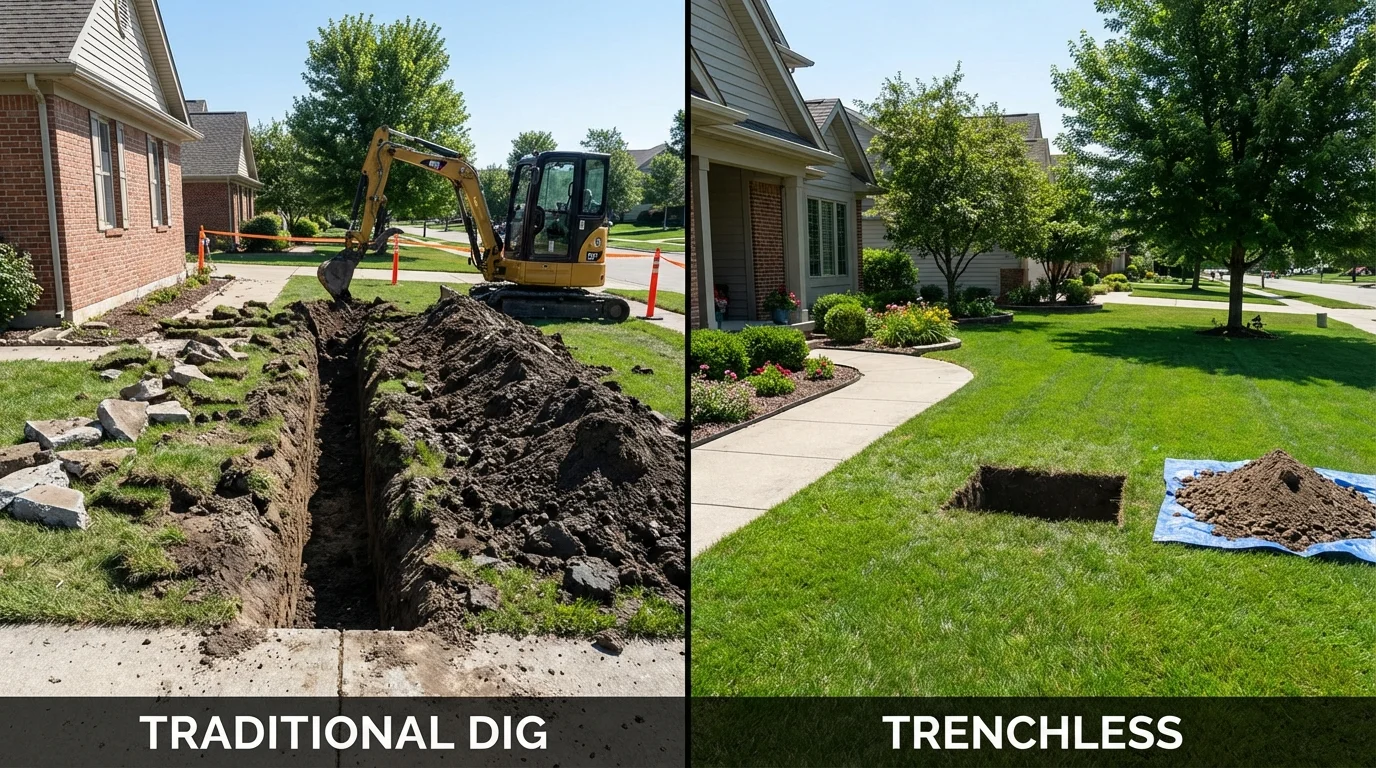 Trenchless sewer repair with minimal yard damage versus traditional excavation in Irmo, SC